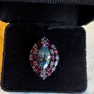 Vintage Sterling Silver, Ruby, Aquamarine and Pink Ice ring